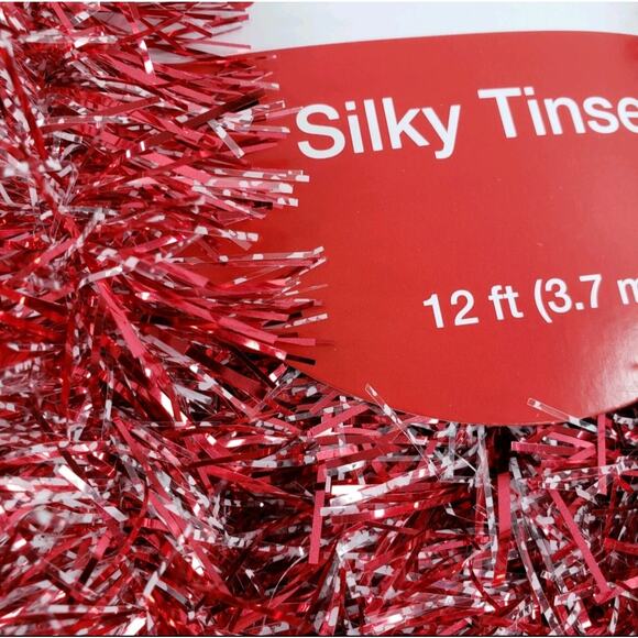 Red & White Silky Tinsel Garland Merry Brite 12ft Christmas Tree Holiday Decor - Picture 6 of 6